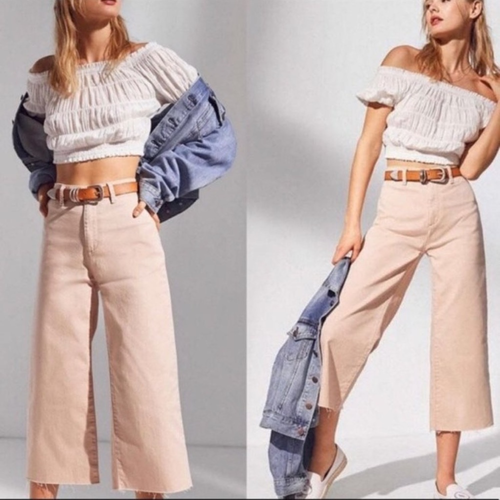 BDG Wide Leg Cropped Jeans in Light Blush